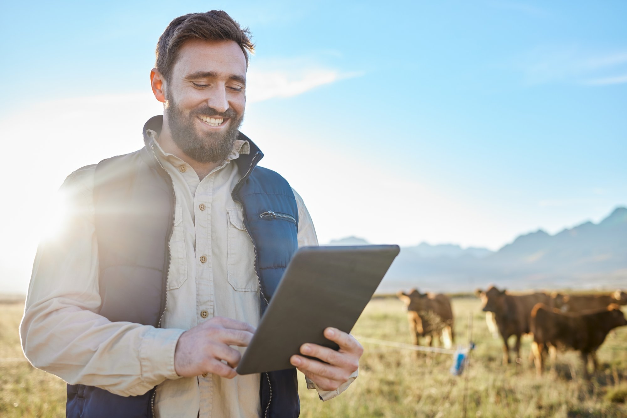 smile-cow-agriculture-or-man-with-tablet-on-farm-2025-04-06-08-04-27-utc